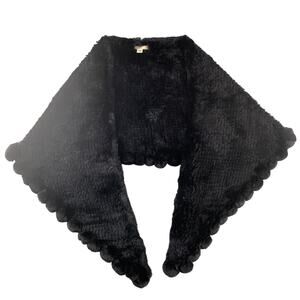Nordstrom Real Rabbit Fur Shawl Wrap Black Luxe Evening Stole Vintage Glam